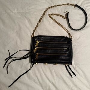 REBECCA MINKOFF Black 100% Leather Crossbody Bag with Gold Chain